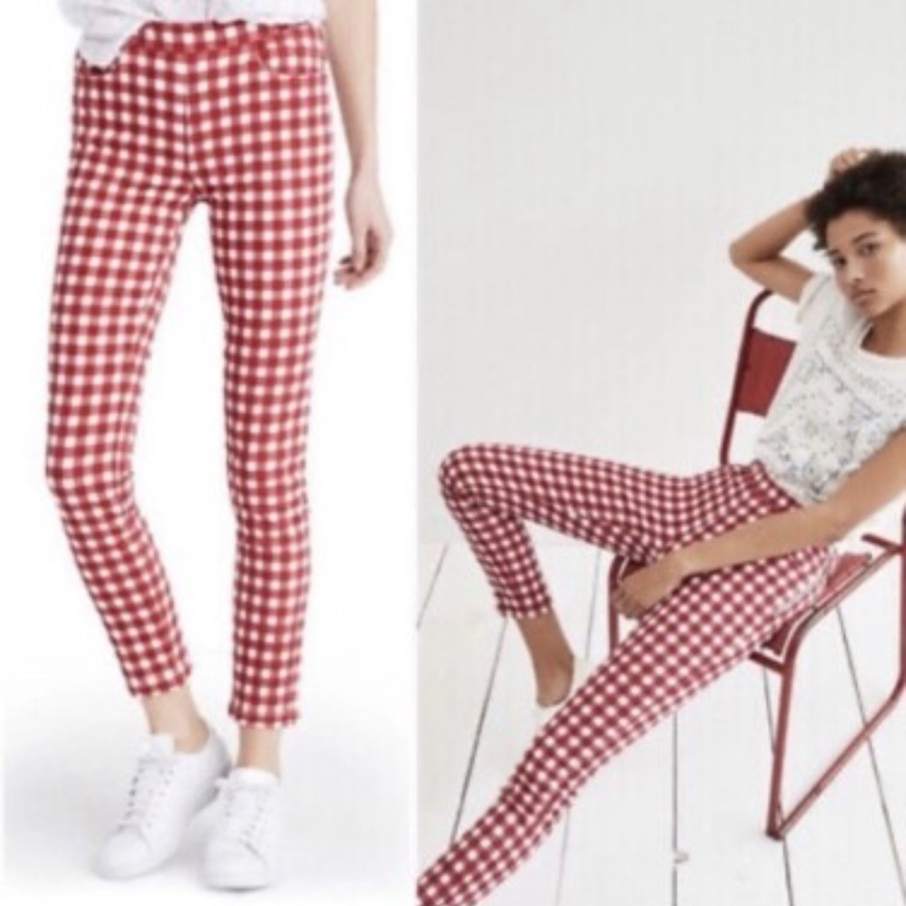 Madewell Ginham Red‎ 9” High Riser Skinny Skinny Crop. Size 24
